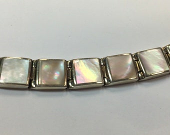 Nachlass 925 Silber 23,05g Armband Perlmutt Thailand Vintage Edelstein