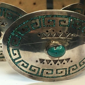 Antique Silver Belt 925 482.7g INLAY Turquoise Old Pawn CONCHO Estate Gem Stone 画像 2
