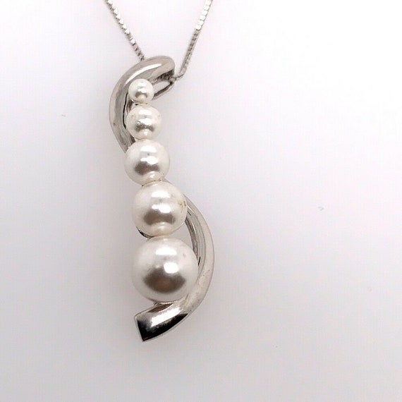 Modern 925 Silver Italian Pearl Like Pendant 18” … - image 1