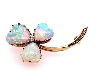 Viktorianischer Feuer gold Natur Opal Pin Set mit 8 Diamanten Edelstein Selten Antik