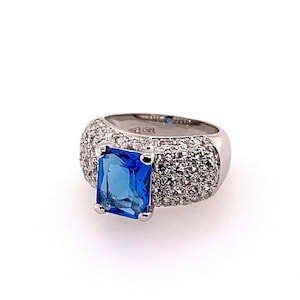 925 Silver Blue imitation Ring 10x8mm Radiant Antique Estate Vintage Gem Stone