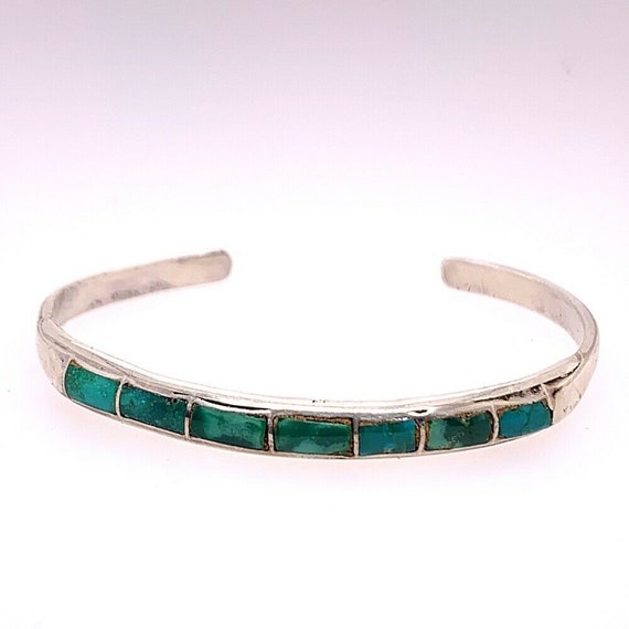 Estate Vintage Native Silver 12.4g Natural Turquoise Bangle Gem