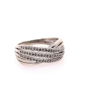 Estate 925 Silver 4.96g Cocktail Ring CZ-like Band Gem Stone Colorless Vintage