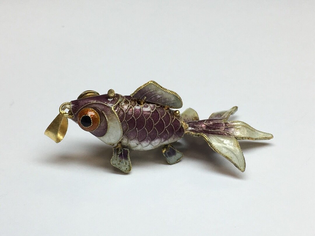 Vintage Chinese Silver Enamel Purple Fish Pendant Sterling 925 Antique ...