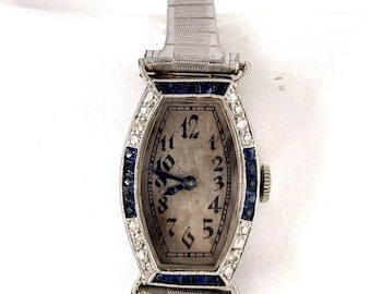 Ladies Platinum & Gold Longines Natural Diamond  Sapphire Manual Cocktail Watch