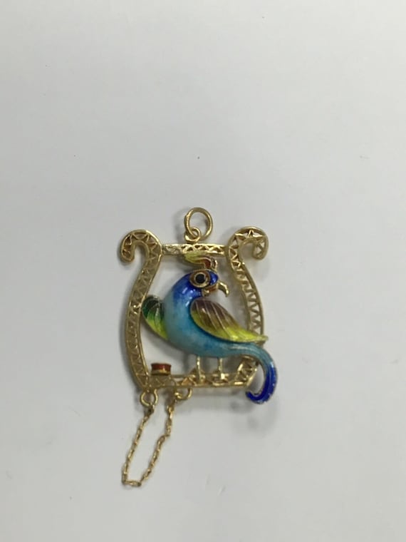 Vintage Silver Chinese Enamel Pendant Bird In Swin