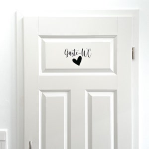 Door sign "Guests - WC with heart" self-adhesive for room door / lettering / decoration