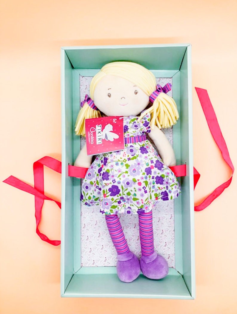 wunderschöne Personalisierte Stoffpuppe 40cm mit Namen Bonikka Baby Kind Geschenk Geburtstagsgeschenk zur Geburt, Taufe, erste Baby Puppe blonde Haare