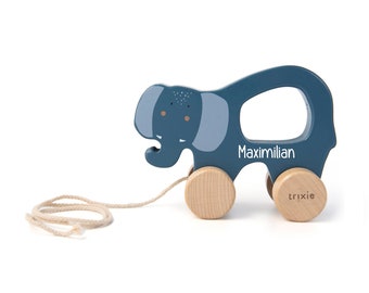 Nachziehtier mit Namen Trixie Elefant | personalisiert | Geschenk für Geburt Taufe Babyparty | Mrs. Elephant | Holzspielzeug | hochwertig