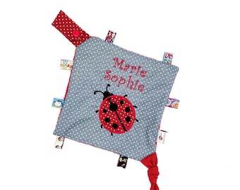 cute crackling cloth with name and ladybug, high quality personalized stick, cuddly cloth gift for birth baptism baby shower