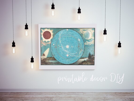 Solar System Wall Art Printable Wall Art Above Bed Decor Map Wall Art Vintage Wall Art Astronomy Wall Art Celestial Wall Art