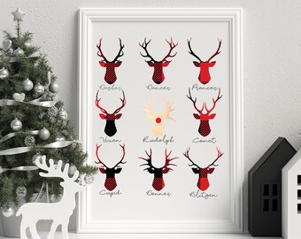 Printable Wall Art Reindeer Names Christmas Home Decor - Etsy