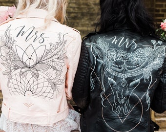 Custom Bridal Leather Jacket + Personalised  Luxury Gift Box | Hand Painted | Weddings, Hen Party, Bridesmaids