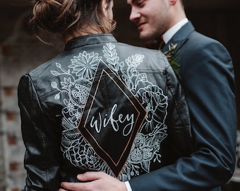 Custom Bridal Leather Jacket + Personalised  Luxury Gift Box | Hand Painted | Weddings, Hen Party, Bridesmaids