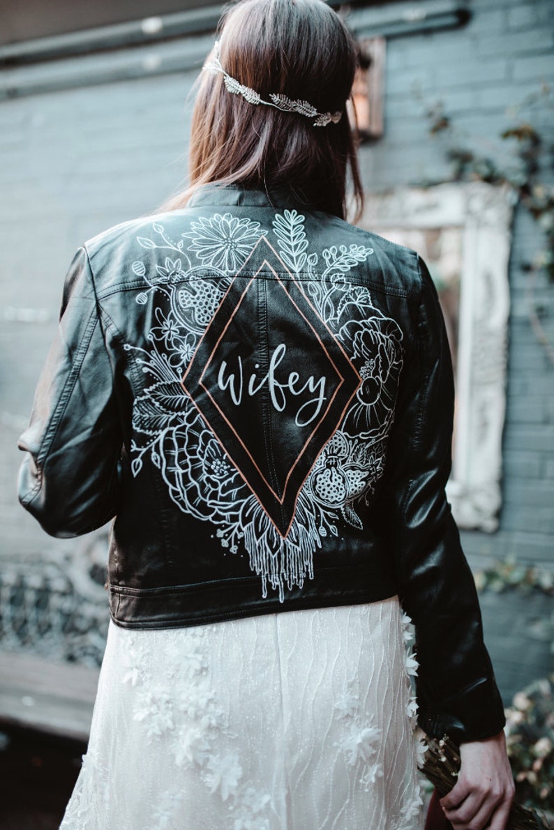 Custom Bridal Leather Jacket Personalised Luxury Gift Box Hand Painted Weddings, Hen Party, Bridesmaids image 5