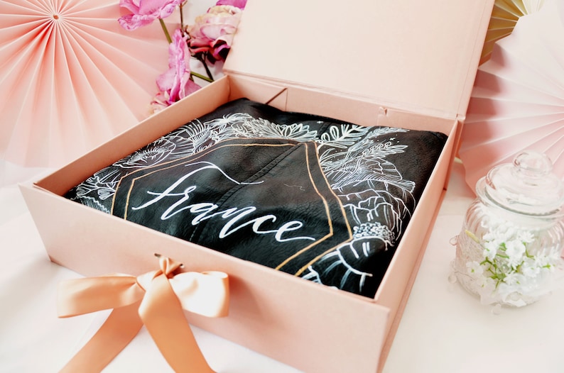 Custom Bridal Leather Jacket Personalised Luxury Gift Box Hand Painted Weddings, Hen Party, Bridesmaids image 10