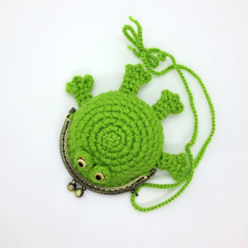 Frog coin purse crochet headphone pouch light green small | Etsy