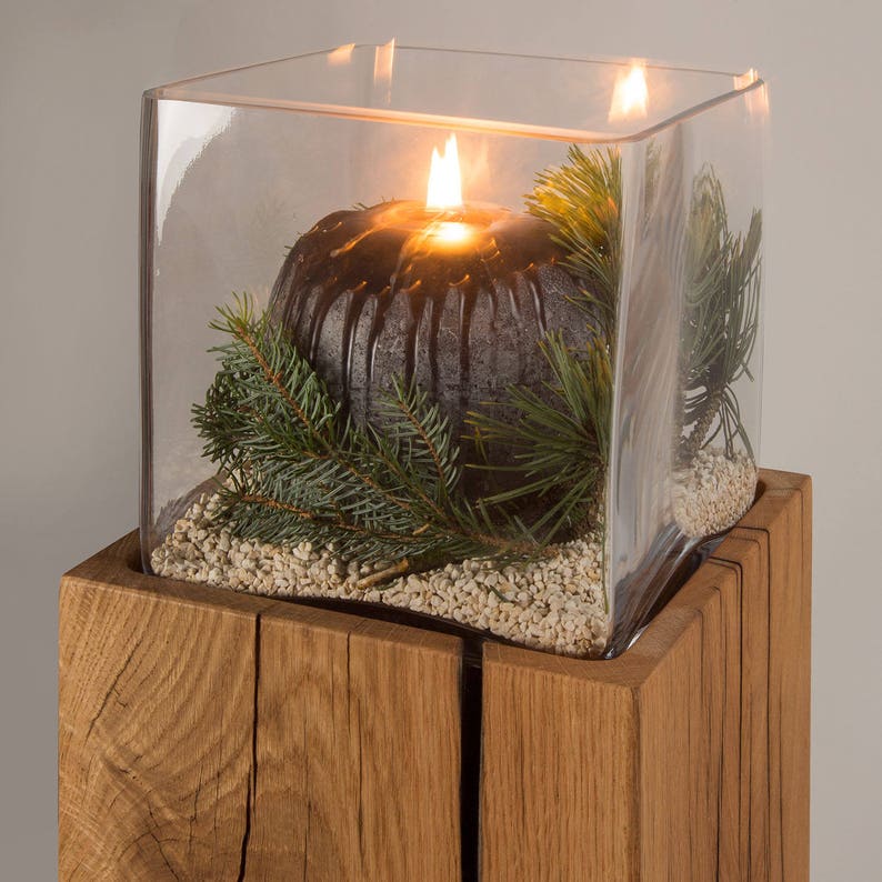 Windlicht Eiche Holz Glas Massivholz Windlichtsäule