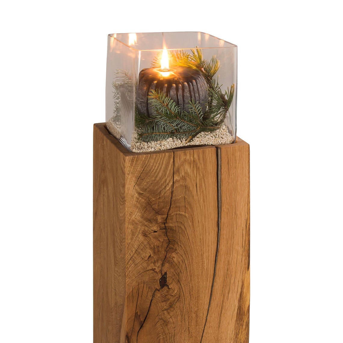 Windlicht Eiche Holz Glas Massivholz Windlichtsäule