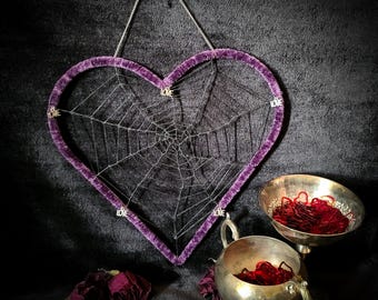 Purple Heart Web Wall Art with Silver LOVE Charms