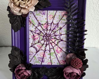 Purple Floral Spiderweb Framed Embroidery