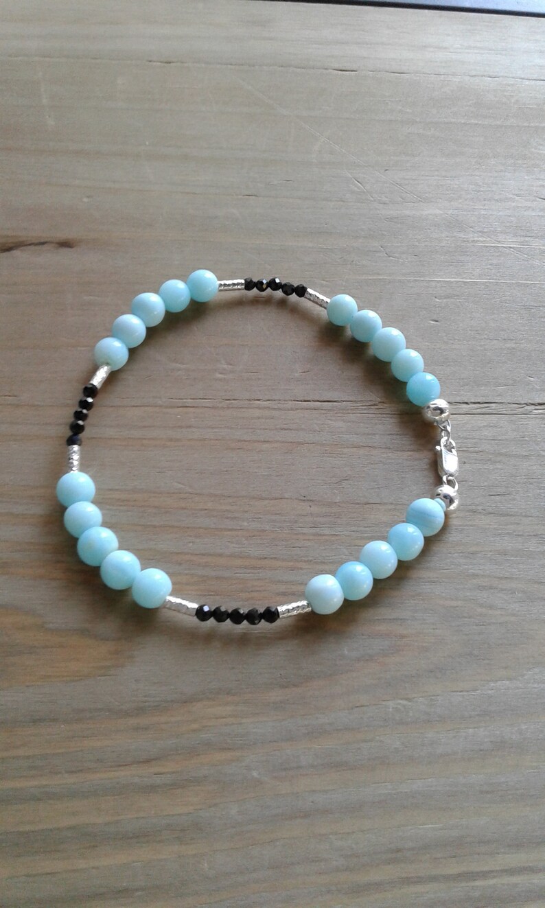 Black Spinelle Silver 925 Blue Opal Bracelet