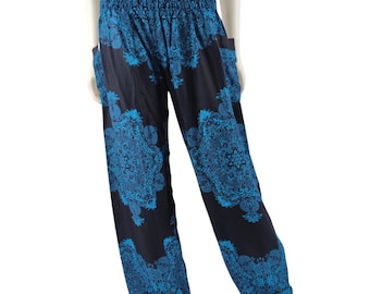 Boho Elephant Harem Pants: Smocked Waist, Rayon Yoga Palazzo with Pockets