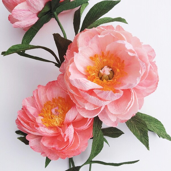 3 Pivoines en papier Coral Charm pour déco d'intérieur, cadeau pour elle, bouquet de mariage