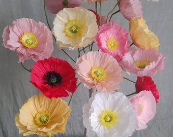 Handmade paper poppies, Eco friendly decoration, Sustainable paper flowers