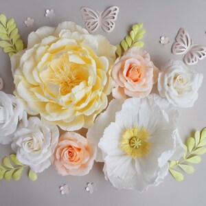 Set of large paper flowers in white yellow orange for child wall decor, girl room wall decor image 5