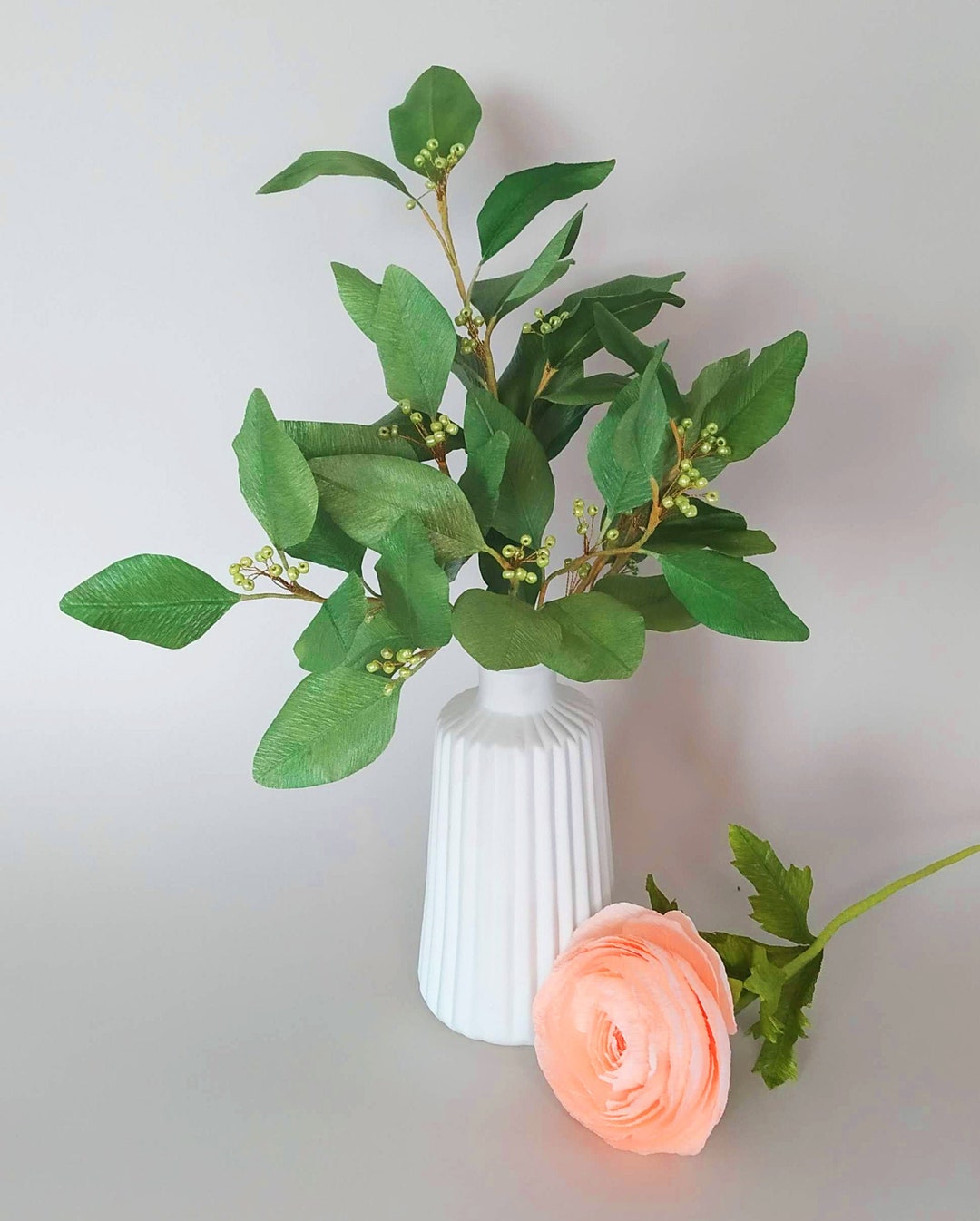 5 Artificial Eucalyptus Leaves in Crepe Paper for Floral Etsy