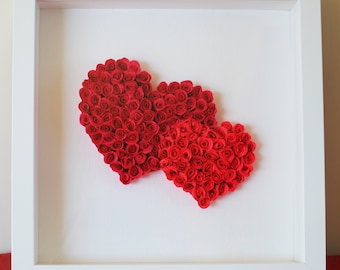 2 miniature rose hearts in a shadow box