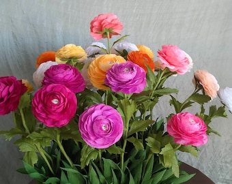 Handmade Paper Ranunculus, Eco-friendly Interior Decoration, Decoration for Events and Festive Occasions