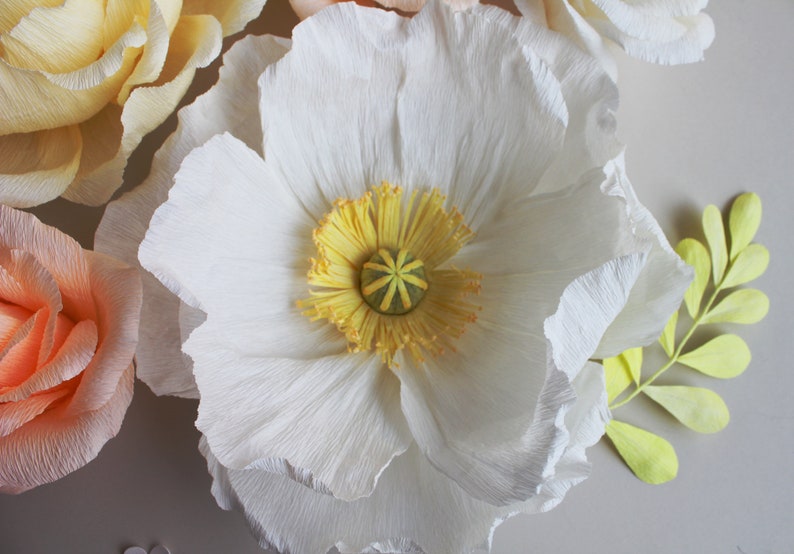Set of large paper flowers in white yellow orange for child wall decor, girl room wall decor image 4
