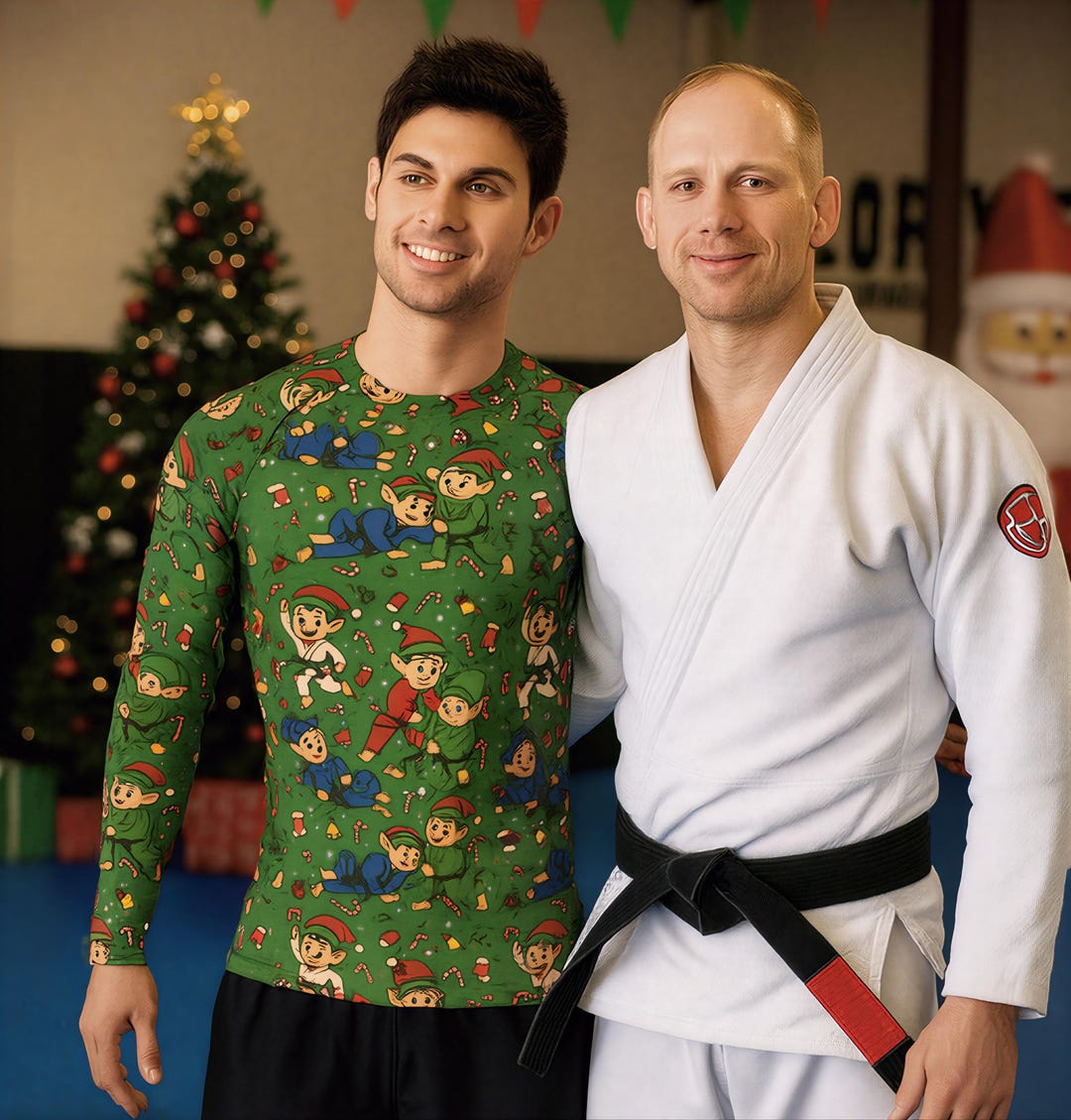 Elf Jujitsu Elf Jiu Jitsu Christmas Rashguard • Funny BJJ Holiday Grappling Design ...