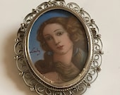 Vintage hand painted beautiful lady brooch pendant in non silver material. Circa 1960 39 s