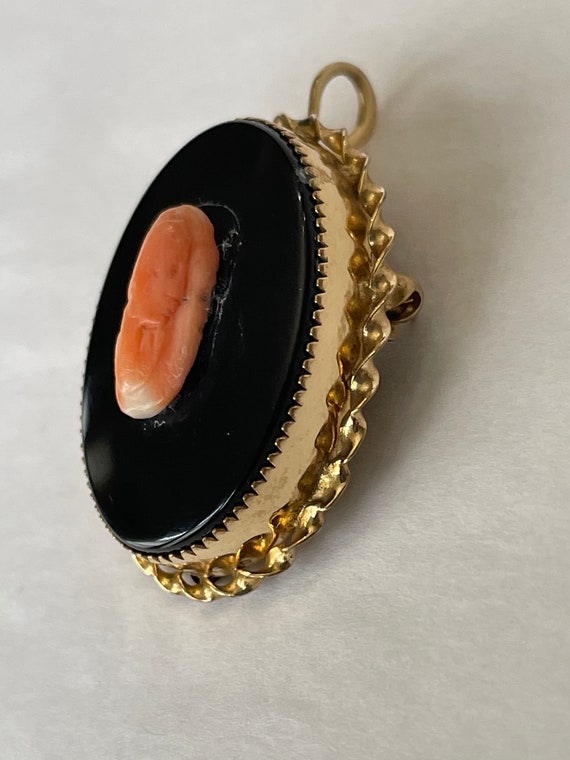 Vintage brooch pendant in goldfilled black onyx a… - image 4