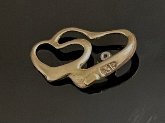14k two heart pendant charm slide with tiny diamo… - image 2