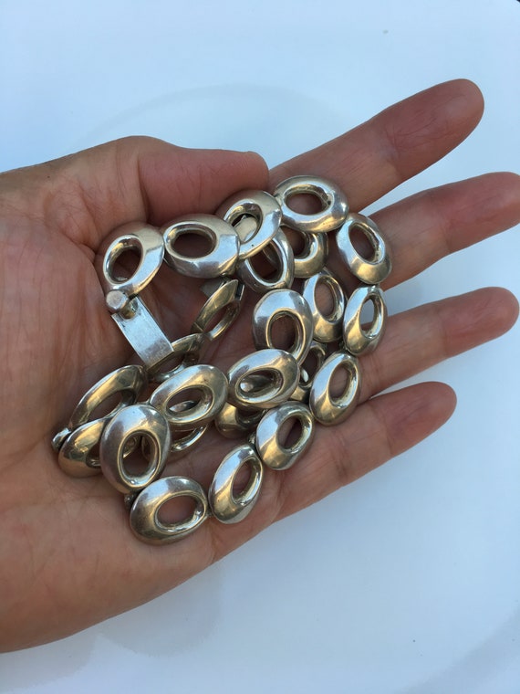 Mexican 925 circular solid silver chain link neck… - image 3