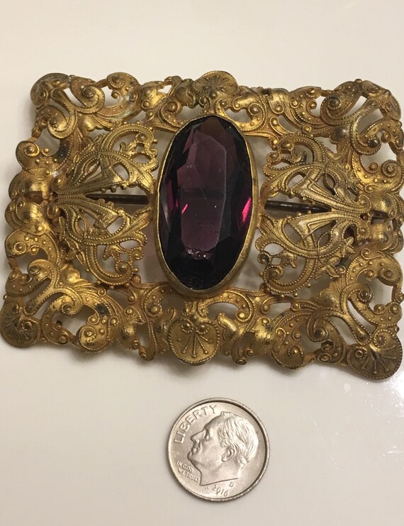 Art nouveau ornate brass brooch or belt buckle wi… - image 2