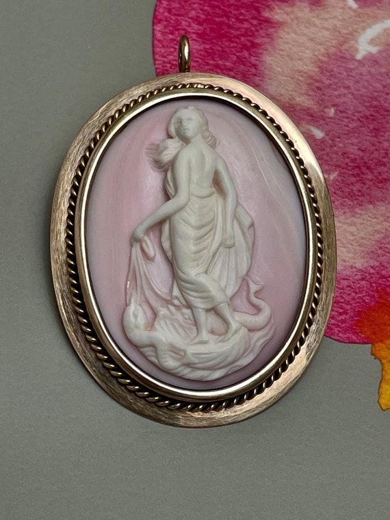 Victorian brooch pendant queen pink conch shell de