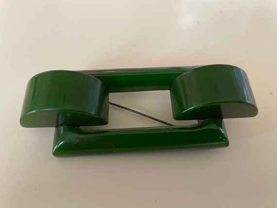 Vintage geometric large green bakelite unisex bro… - image 2