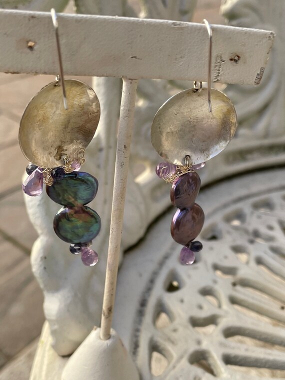 Vintage artisan Baroque colored pearl drop earrin… - image 3
