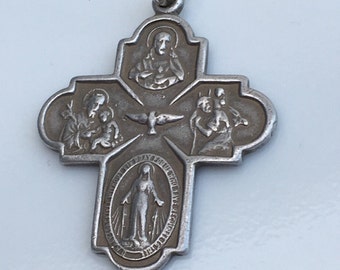 Vintage French religious cross medal pendant hallmarked France. Circa 1920’s