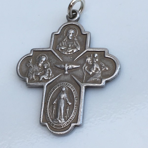 Vintage French religious cross medal pendant hallmarked France. Circa 1920’s