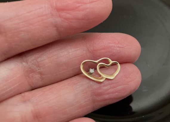 14k two heart pendant charm slide with tiny diamo… - image 3