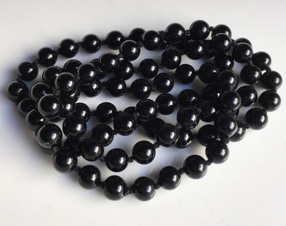 Vintage knotted onyx infinity bead long strand ne… - image 3