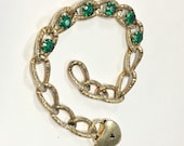 Antique Victorian repousse chain rose gold filled bracelet with heart padlock circa 1900 s
