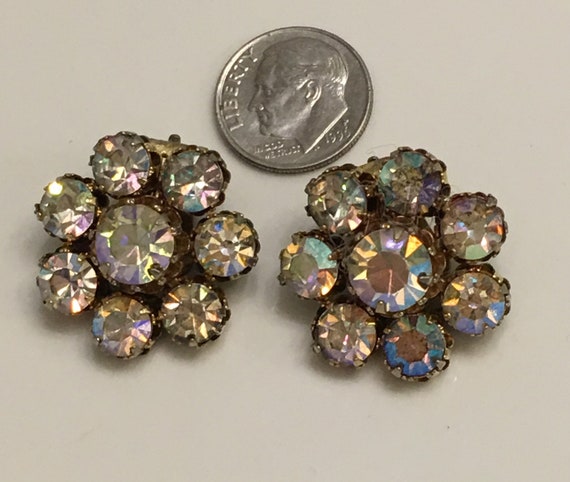 Vintage aurora borealis clip on earrings no hallm… - image 2