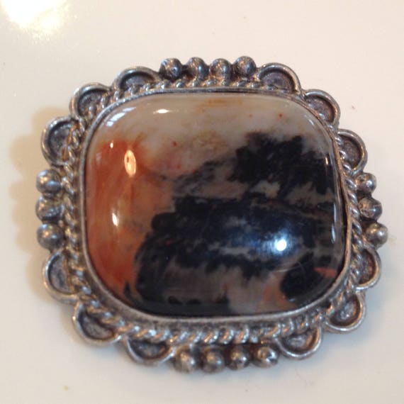 vintage pink scenic petrified wood agate square p… - image 1